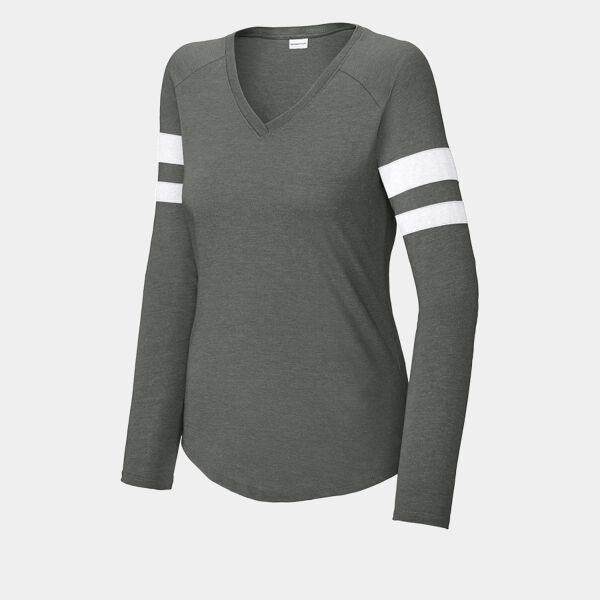 CMS Staff Stripe V Neck L/S Tee - Ladies Thumbnail